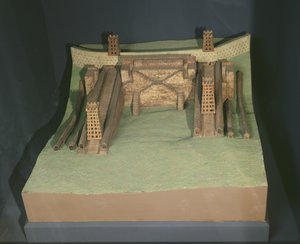 Modèle des constructions de Jules César (101-44 av. J.-C.) devant Avaricum (Bourges) en 52 av. J.-C.