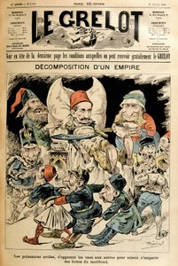 Dinde moribonde et puissances étrangères se battant pour ses bottes, couverture "Le Grelot" 21/2/1897