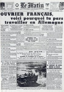 Journal du Matin No. 21311 du 20 octobre 1942 : Le Sto - Service du Travail Obligatoire - Pourquoi aller travailler en Allemagne - French School