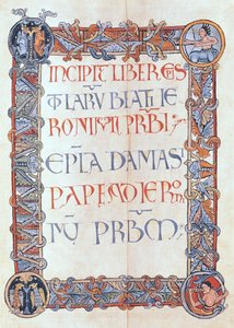Ms 154 fol.3 Page de texte avec une bordure fleurie, des lettres de Saint Jérôme