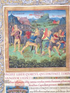 Illustration du Livre IV (Du rejet de cette génération à la mort de Moïse), Chapitre 1 des Antiquités des Juifs (Antiquitates Judaicae) par Flavius Josèphe
