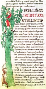 Initiale historiée I représentant un moine et un laïc coupant et taillant un arbre, de Moralia in Job par le Pape Grégoire le Grand - French School