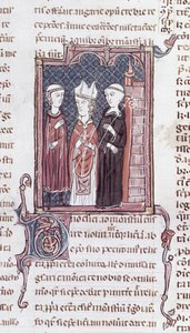 Ms 373 fol.51v Un moine, un évêque et un abbé, des Décrets de Gratien