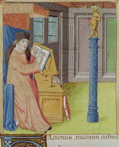Ms 493 fol.29r Virgile écrivant devant Artémis, de Les Géorgiques par Virgile (70-19 av. J.-C.) avec commentaire de Servius, 1469