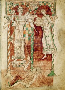 Le copiste présente son livre à Saint Michel, des Recognitiones de Saint Clément