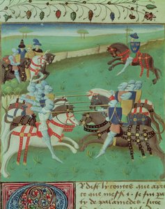 Ms 527 f.5v Enseigner aux chevaliers à jouter, du Roman du Saint Graal