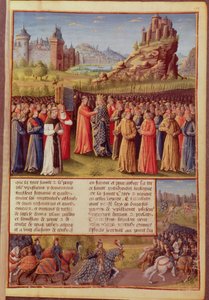 Ms Fr 5594 f.138 Saint Bernard (c.1090-1153) de Clairvaux prêchant la deuxième croisade en présence du roi Louis VII (c.1120-80) de France à Vézelay en 1146, extrait de Passages faits Outremer - French School