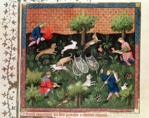 Chasse aux lièvres, du Livre de la Chasse par Gaston Phébus de Foix, fin du 15ème siècle - French School