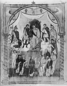 Le Roi Charles II (823-877) Recevant une Bible du Comte Vivian et des Moines de Saint-Martin de Tours, de la Première Bible de Charles le Chauve, c.843-51