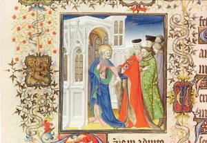 Saint Pierre Conduisant Jean de France (1340-1416) Duc de Berry au Paradis, des Grandes Heures du Duc de Berry, 1409 - French School