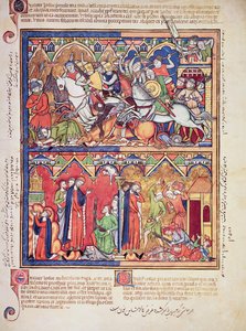 Ms M 638 fol.10r Josué, de la Bible des images de Morgan, vers 1244-54
