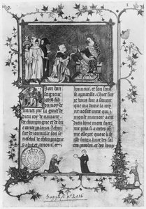 Ms fr 13568 fol.1 Jean de Joinville offrant son livre sur Saint Louis (1215-70) à Louis X (1289-1316) le Hutin