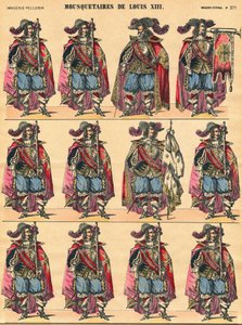 Mousquetaires de Louis XIII, planche descriptive. Imagerie d