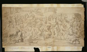 Scène mythologique avec satyres