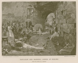 Napoléon et le maréchal Lannes à Essling - French School