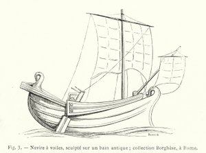 Navire à voiles, sculpté sur un bain antique; collection Borghèse, à Rome
