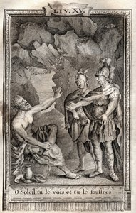 Ô Soleil tu le vois, et tu le souffres ! Ulysse me répondit sans bouger : Jupiter le veut... gravure de 1798 par Monnet dans "Les Aventures de Télémaque, fils d