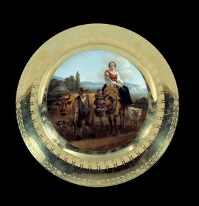 Objets Premier Empire : assiette du Service du Prince Eugène : bergère dans un paysage près de Sienne - French School