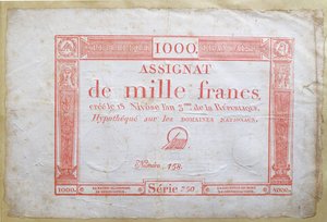 Billet de banque de mille francs, 1795 (encre sur papier) - French School