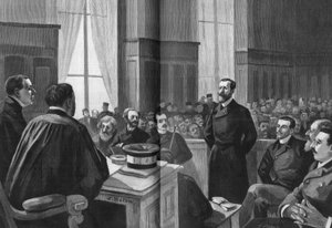 Ouverture des travaux de la Ligue des Patriotes en 1889. Président Gillet, Naquet, Laisant, Laguerre, Déroulède, Richard, Turquet, Gallian.