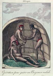 Opération pour guérir un Bushman malade, 1811 (gravure en couleur) - French School
