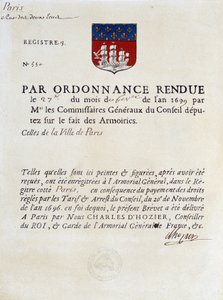 Ordonnance établissant les Armes de la Ville de Paris, 27 février - French School