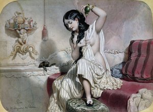 Femme orientale à sa toilette, milieu 19e siècle