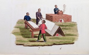 Fabrication de papier à partir de bambou, de La Chine en Miniatures par M. Breton, publié à Paris, 1811
