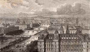 Paris - la Seine - les Ponts - vue prise de la tour Saint-Gervais - gravure dans «La France illustrée: géographie, histoire, administration statistique» par V.-A. Malt-Brown. 1884