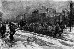 Paris sous la neige, hiver 1879-1880 : la chasse-neige du Boulevard Montparnasse
