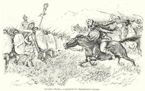 Cavalerie parthe attaquant des légionnaires romains