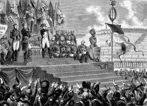 Fête aux Camps de Boulogne : Napoléon Ier consul. Gravure - dans « Histoire de France » par Henri Martin. 19ème siècle