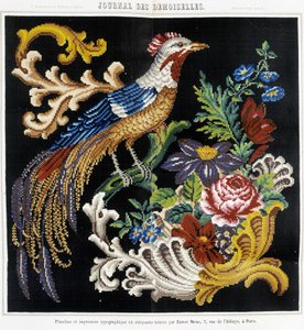 Modèle pour broderie au point de croix (oiseau de paradis) - dans "Journal des Demoiselles" 1852.