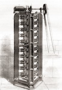 Moteur électro vertical de Paul-Gustave Froment, vers 1844, de Les Merveilles de la Science, publié vers 1870 - French School