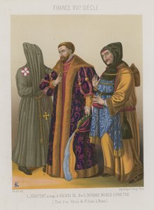 Pénitent du temps de Henri III avec un noble et un prêtre - French School
