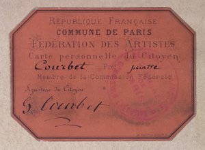 Carte personnelle émise par la Fédération des artistes de Paris pendant la Commune de Paris et appartenant à Gustave Courbet, 1871