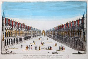 Vue en perspective des décorations sur le Pont Notre-Dame à Paris - French School