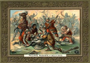 Philippe Auguste à Bouvines en 1214. Chromolithographie du 19ème siècle, coll. Bianchetti - French School