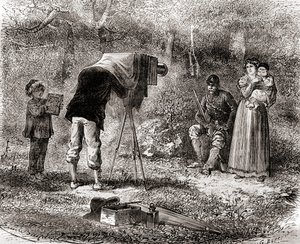 Photographie au 19ème siècle, extrait de Les Merveilles de la Science, publié vers 1870 (gravure) - French School