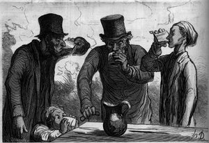 Physiologie du buveur : les quatre âges. Caricature par Honoré Daumier. Gravure dans « Le Monde Illustré » n°289 du 25 octobre
