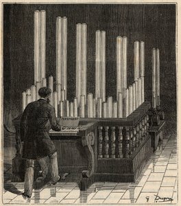 Piano à gaz - (Orgue à gaz) Pyrophone (orgue à feu/explosion) (calliope à feu/explosion) Gravure dans «Sciences à la portée de tous - Physique et chimie populaires» par Alexis Clerc - Fin du 19e siècle - Collection privée