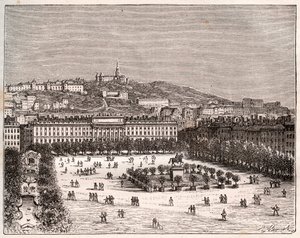 Place Bellecour ou Place Louis-le-Grand - la plus grande place de Lyon - gravure dans "La France illustrée : géographie, histoire, administration statistique" par V.A. Malt-Brown. 1884