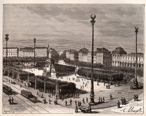 Place de la République à Paris - gravure dans "La France illustrée : géographie, histoire, administration statistique" par V.A. Malt-Brown. 1884 - French School