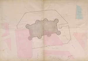 Plan montrant les lignes de périmètre de la Bastille, 1830 - French School
