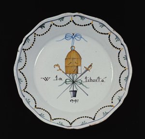 Assiette avec une cage à oiseaux ouverte et la légende Vive la Liberté, 1791