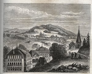Plombières-les-Bains, station thermale des Vosges - gravure dans « La France illustrée : géographie, histoire, administration statistique » par V.A. Malt-Brown. 1884