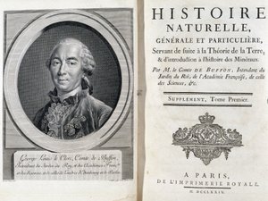 Portrait et page de titre de « Histoire naturelle, générale et particulière » de Buffon