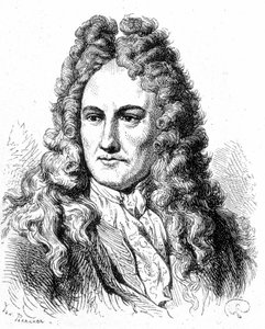 Portrait de Gottfried Wilhelm von Leibniz (1646 - 1716), philosophe et érudit allemand - dans « Album de la Science ; savants illustres ; Grandes découvertes » 1896. - French School
