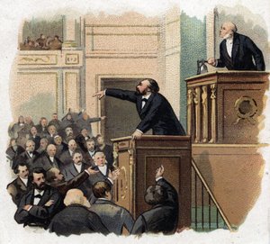 Portrait de Léon Gambetta (1838-1882) dans la galerie. Chromolithographie du début du 20e siècle - French School