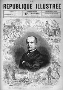 Portrait de Monsieur Claude (Antoine François Claude dit) (1807-1880), policier et écrivain français, chef de la police de sécurité sous le Second Empire. Gravure de 1880 dans "La république illustrée". Collection privée